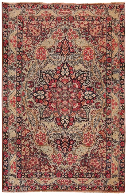 #1B121  Handmade antique Persian Kerman Lavar rug 4.1' x 6.3' ( 125cm x 192cm ) 1880.C
                