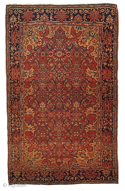 #1B139  Handmade antique Persian Sarouk Farahan rug 3.5' x 4.8' ( 106cm x 146cm ) 1880.C
                