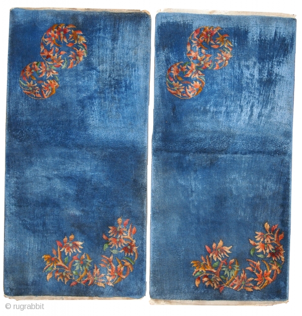 #1C128  Handmade antique Art Deco Chinese pair of rugs 2' x 3.10' ( 61cm x 119cm ) 1920.C              