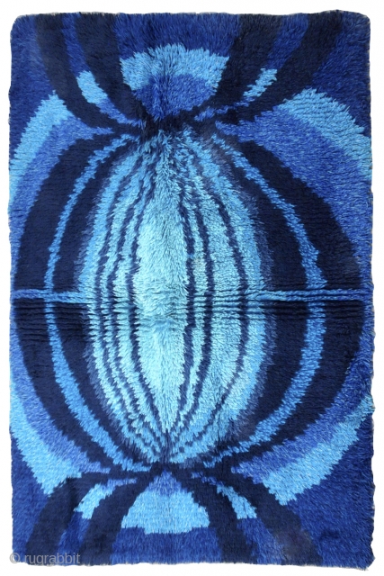 Handmade vintage Swedish Rya rug 3.10' x 5.10' ( 120cm x 181cm ) 1950s - 1B600                 