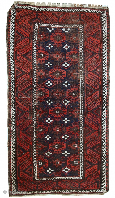 Handmade antique Afghan Baluch rug 3.2' x 6' (100cm x 184cm) 1920s - 1C489                   