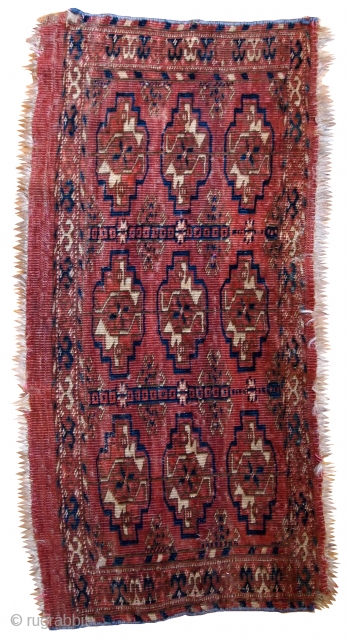 Handmade antique Turkmen Tekke Torba rug 1' x 2' ( 30cm x 63cm) 1880s - 1B602                 