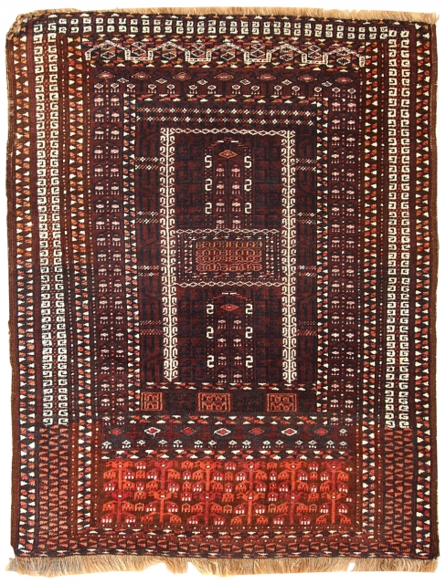 #1C230  Hand made antique Turkoman Hachli rug 4.5' x 5.5' ( 140cm x 170cm ) 1950.C
                