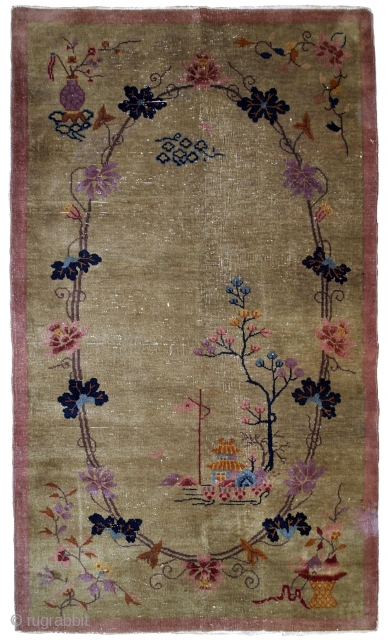 Handmade antique Art Deco Chinese rug 4.1' x 6.7' ( 125cm x 204cm ) 1920s - 1B611
                