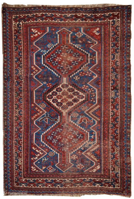 #1C254  Hand made antique Persian Shiraz rug 3.4' x 5' ( 105cm x 155cm ) C.1920s                