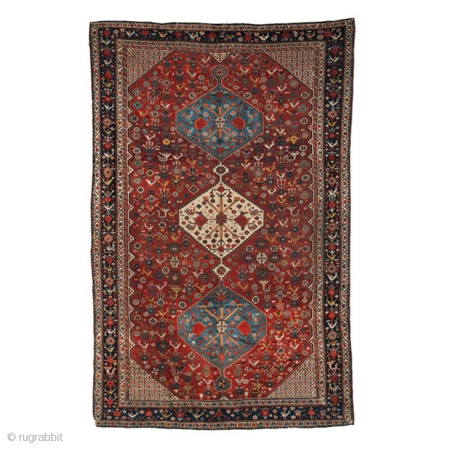 #1B189  Handmade antique collectible Persian Khamseh rug 6.4' x 9.9' ( 195cm x 301cm) 1870.C
                 