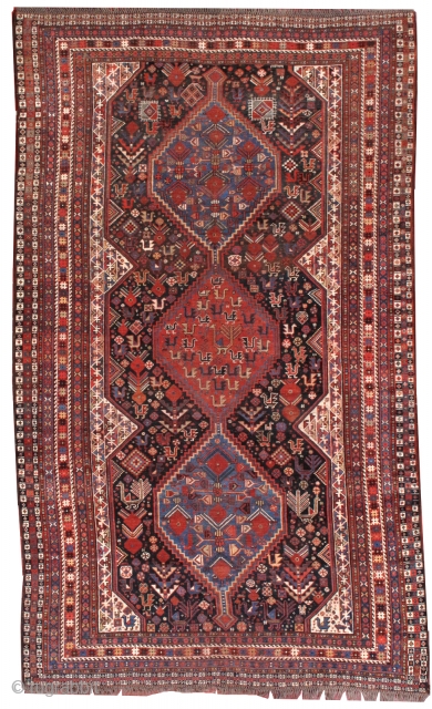 #1B193  Handmade antique Persian Khamseh rug 6' x 9' ( 183cm x 275cm) 1880.C
                  