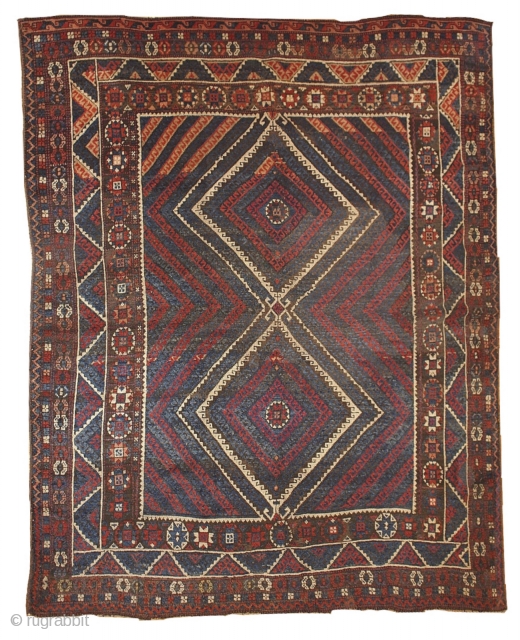 #1B198  Handmade antique Turkish collectible Bergama rug 5.9' x 6.10' ( 180cm x 213cm ) 1880.C
                