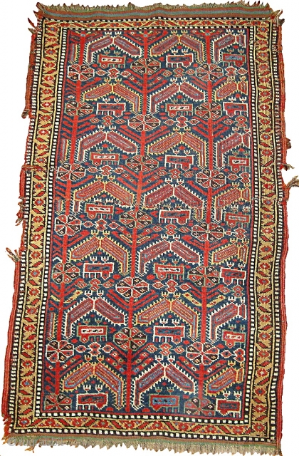 #1A05 Collectible antique Khamseh, in original condition : has some age ware on the endings and cut in the middle, 2' x 2.6'          