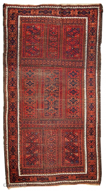 #1C286  Handmade antique Afghan Baluch rug 3.3' x 6.1' ( 100cm x 188cm ) 1900.C
                 