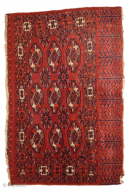 #1B337  Handmade antique collectible Turkoman Kizyl Ayak rug 2.10' x 4.4' ( 89cm x 134cm ) 1880.C
               