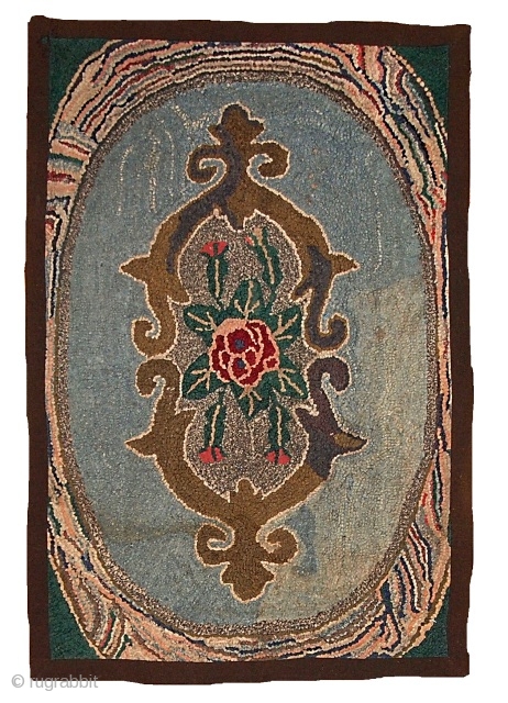 #1C15  Handmade antique American Hooked rug 1.10' X 2.9' ( 58cm X 88cm ) C.1900                 