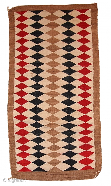 #1B57  Hand made antique American-Indian navajo rug 2.5' x 5.10' ( 76cm x 183cm) C.1920                 