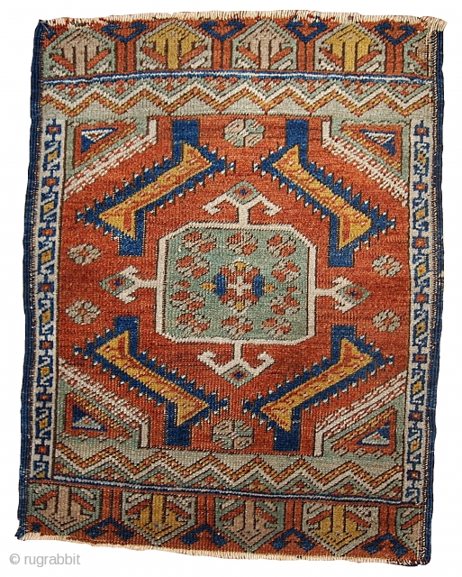#1B347  Handmade antique collectible Turkish Yastik rug 1.8' x 2' ( 54cm x 60cm ) 1870.C                
