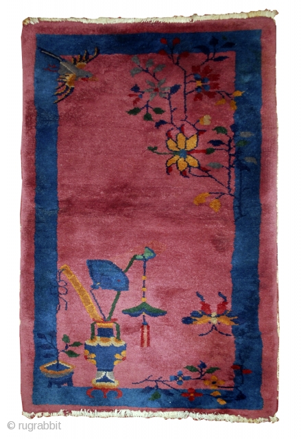#1B541  Hand made antique Art Deco Chinese rug 2.1' x 3.9' ( 64cm x 119cm ) C.1920               