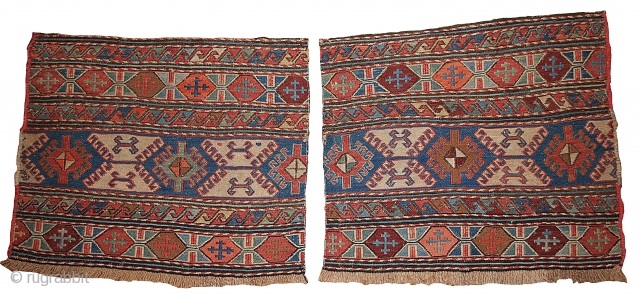 Antique collectible Persian "Sumak" pair bag faces 1.4' x 1.8' 1900, in original good condition.                  
