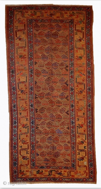 #1B413  Handmade antique Persian Kurdish rug 4.1' x 7.6' ( 125cm x 231cm ) 1880.C
                 