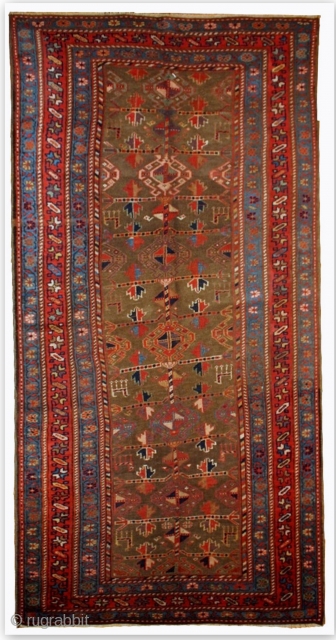 #1B415  Handmade antique Persian Kurdish rug 4' x 7.6' ( 122cm x 231cm ) 1880.C
                 