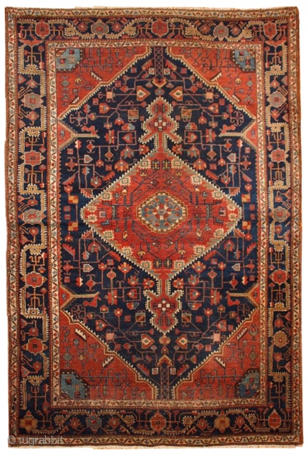 #1B421  Handmade antique Persian Malayer rug 4.10' x 7.3' ( 150cm x 222cm ) 1920.C                 