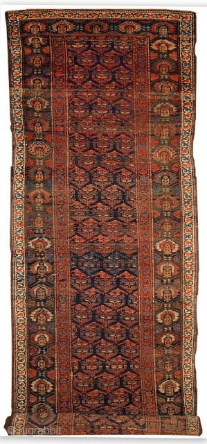 #1B431  Handmade antique Persian Kurdish runner 3.3' x 11.7' ( 100cm x 356cm ) 1900.C
                 