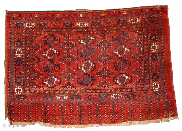 #1B333 Collectible Turkoman chuval rug 3' x 4.5' 1880, in original condition: has some age ware.                 