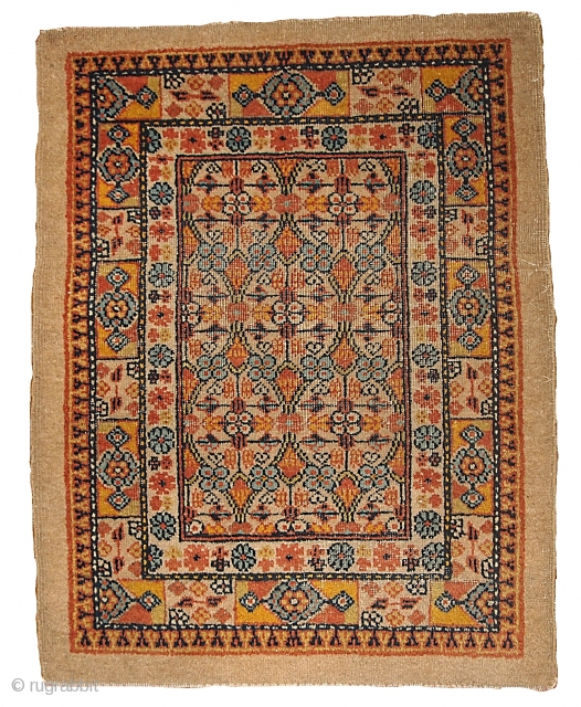#1B344  Hand made antique collectible Persian Camel hair rug 2.3' x 3' ( 70cm x 91cm ) C.1900              