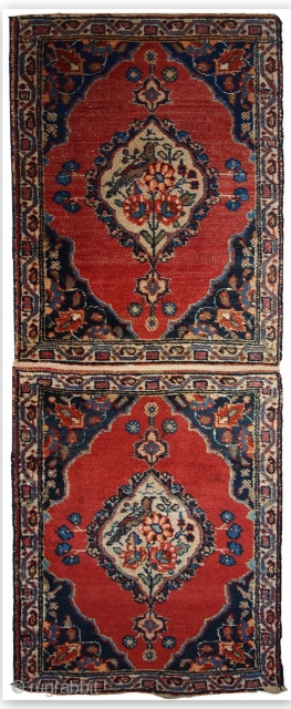 #1C356  Handmade antique collectible Persian Tabriz double mat rug 1.7' x 4.7' ( 52cm x 143cm ) 1910.C
              