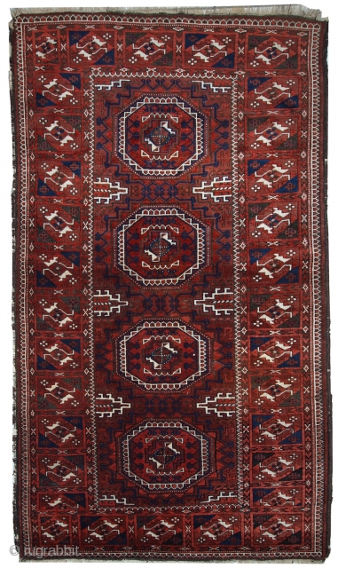 #1C357  Handmade antique Afghan Baluch rug 3.3' x 5.6' ( 100cm x 170cm ) 1900.C
                 