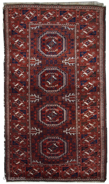 #1C357  Handmade antique Afghan Baluch rug 3.3' x 5.6' ( 100cm x 170cm ) 1900.C
                 