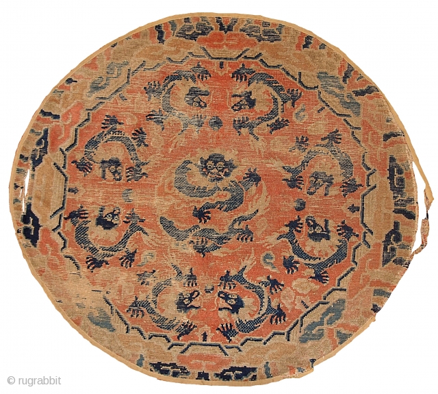 #1B339 Collectible Chinese 'Ningsha" oval rug 3.9' x 4.5' 1850, in original condition: age ware.                  