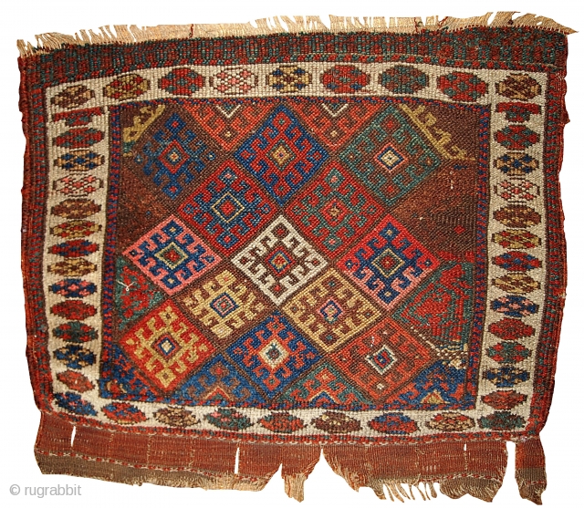 #1B341 collectible Northwest Persian Jaf Kurdish bag face 1.10' x 2.3' 1880, in original good condition.                 