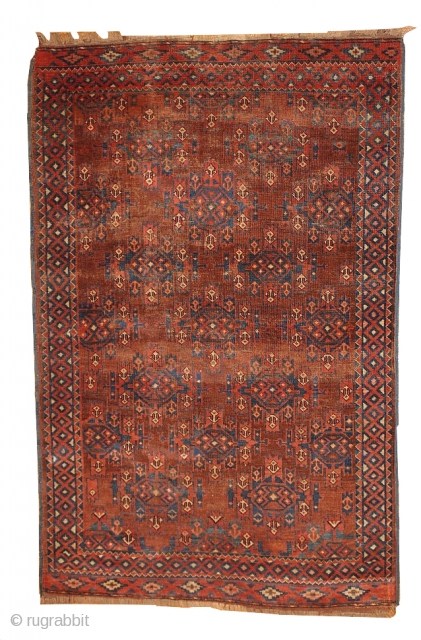 #1B205  Hand made antique collectible Turkoman rug 3.8' x 5.6' ( 116cm x 170cm ) C.1880                