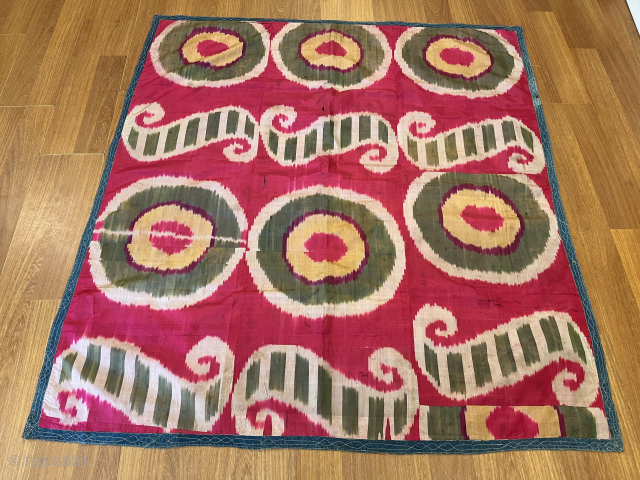 Antique Uzbek Silk Ikat Panel Orginal Size , 145x139cm                        