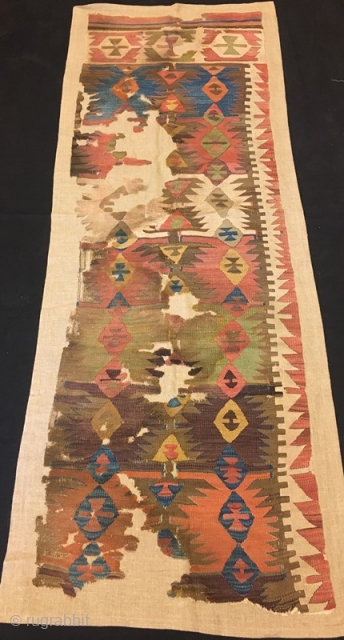 Antique Anatolian Kilim fragment.

 Pure Wool Natural Color 216x75 cm                       