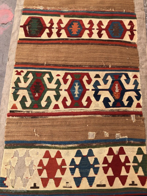 Antique anatolian kilim fragment ,370 x 80 cm                         