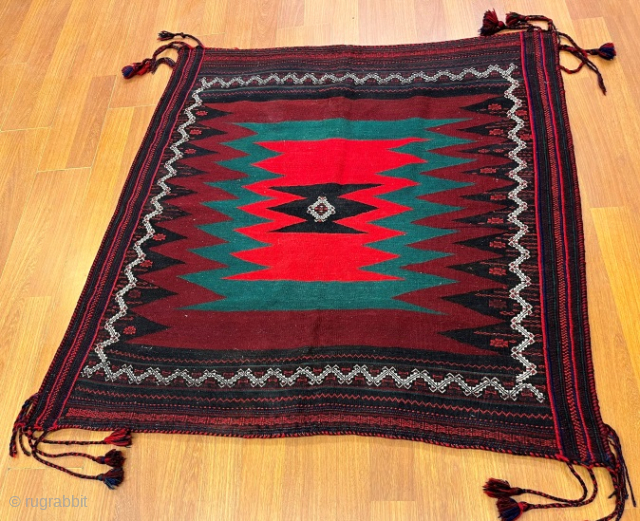 Antique Bahtiyari Kurdish Kilim Sofra Pure Wool Natural Dyes, 135x130 cm                      