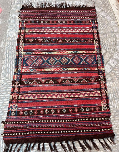 Antique wool embroideri verne kilim in good condition ,120x72 cm                       
