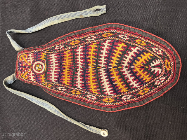 Antique Turkmenistan Silk Necktie: Hand Embroidered Yamut Tie,25x12 cm                        