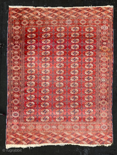 Old Turkoman Tekke classic, 235x310 cm, soft touch, gentle old colors, great condition, some minor repairs needed.                