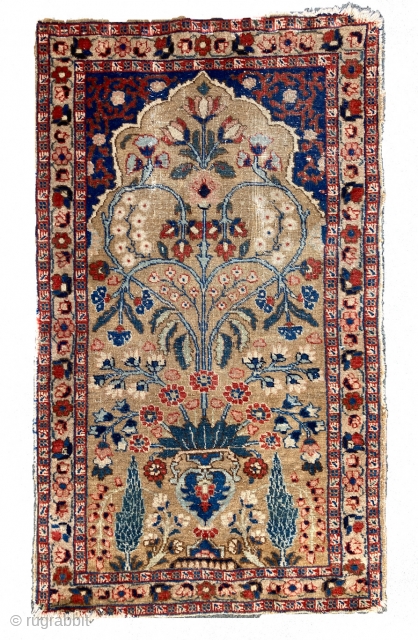 Tabriz Prayer Rug, 1920 - Dimensions: 72 x 123 cm (2"4' x 4")

Look at the colours of this small Persian prayer rug!           
