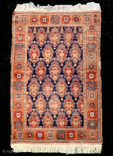 Old Afshar from ca 1890, 120x180 cm, nicely corroded colors, very good condition.                    