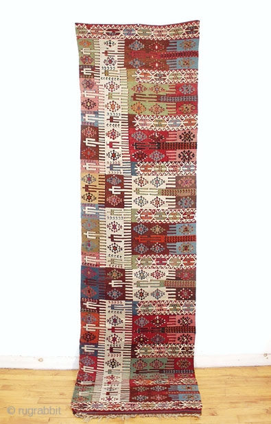 Anatolian Malatya kilim, 10 x 2.5, late 19th century, fine condition, all natural and beautiful colors.  Needs a bath.  Not the one recently sold on RR.     
