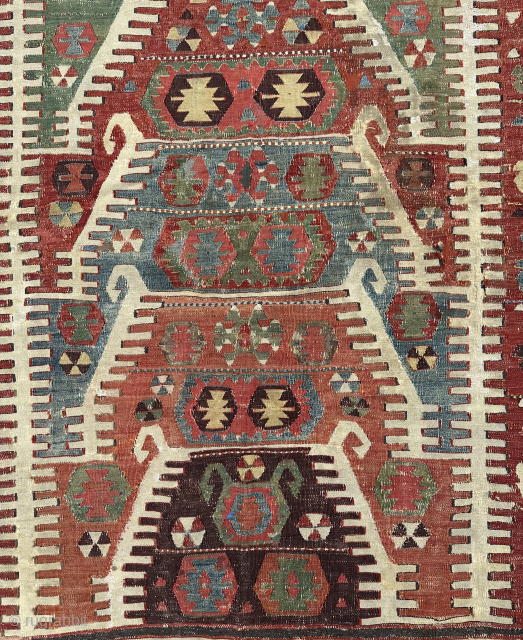 Antique Anatolian multi mirhab prayer kilim. 19th century. Old repairs and rather worn but good looking. Email - owenrugs@gmail.com