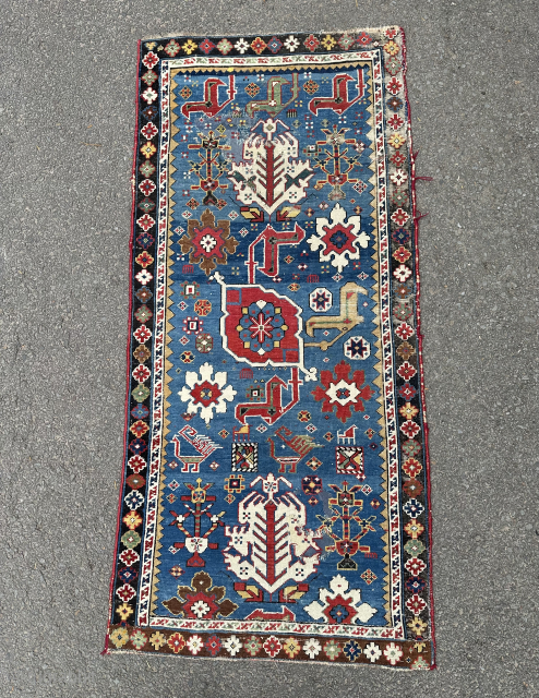 Lovely karagashli fragment. Cut and shut with damage and borders missing but full of colour and character.                