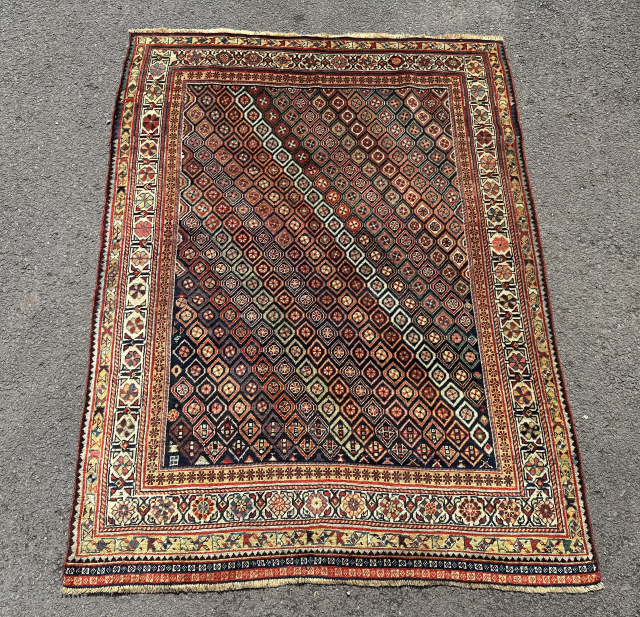 Fine antique Qashqai rug in good condition. 19th century. Recently cleaned and ends stopped. Organic dyes..                 