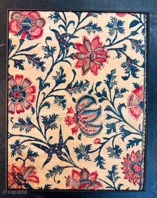 Coramandel coast chintz fragment. India. Framed. 40x30cm. Early 18th century.                       