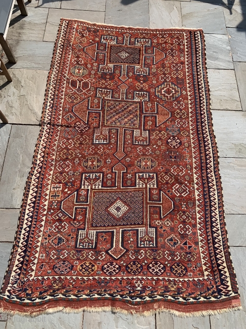  antique Khorrasan kurdish tent carpet. Circa 1870’s. Compare a similar example in Burn’s kurdish book 
Plate 99 with a similar design which is described as the hauzi or water tank design.  ...