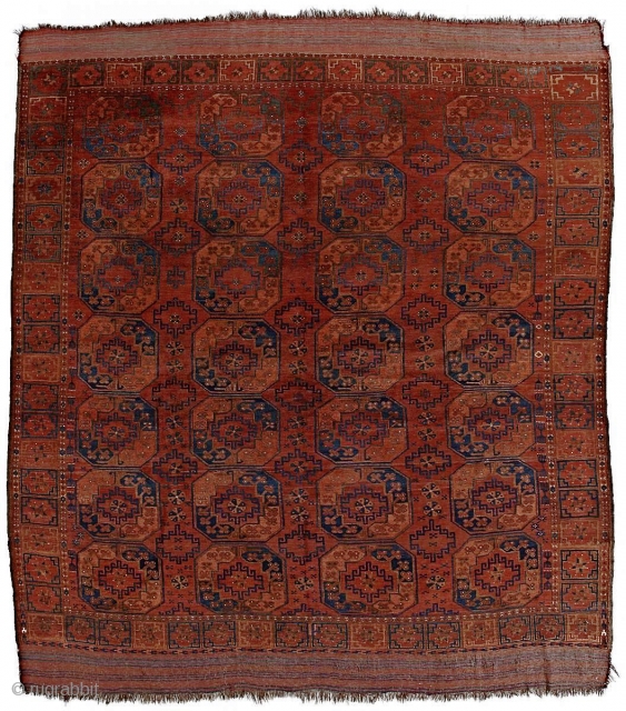 Old afghan Ersari  carpet

The carpet is in excellent condition pile. Hand washed and ready for use or display. 
Rare square size : cm. 300*300 ( both ends original kilim cm. 20)
P.Cat  ...