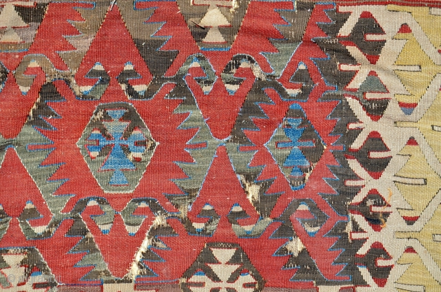 Anatolian Kilim 19th century, size is 393 x 153 cm, 12.11 x 5.0 ft. it's not a fragment, color are good, not  restored, only covered with a cloth, so now it  ...