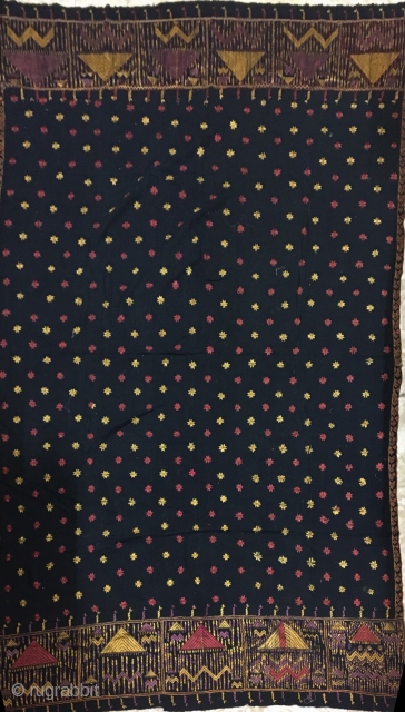 Vintage rare buti  design black colour phulkari from east Punjab India from Mansa district of Punjab India the phulkari is in very good condition.        